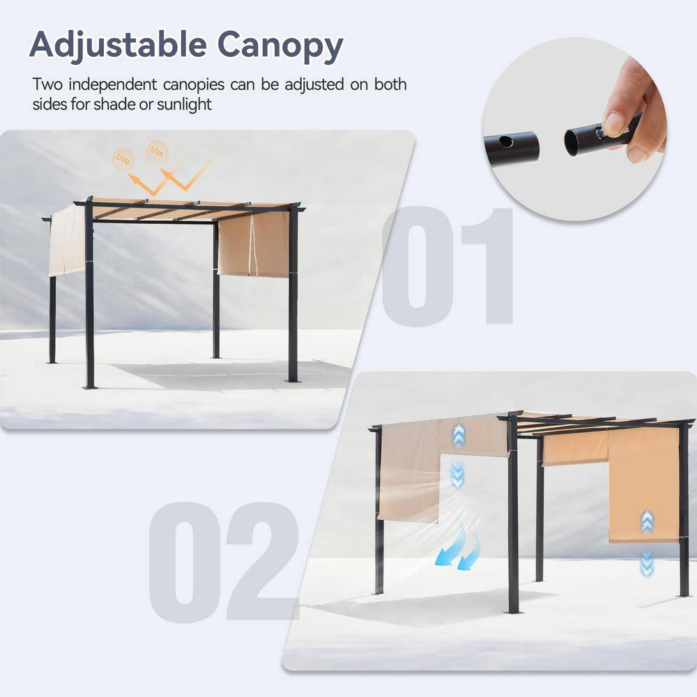 10 Ft. X 10 Ft. Flat Beige Top Outdoor Pergola Canopy with Adjustable and Retractable Canopy
