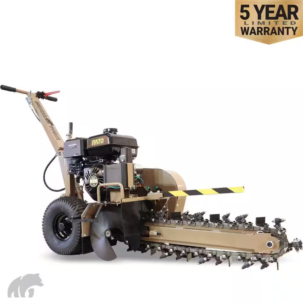 24 In. 15 HP 400 RPM Electric Start Direct Drive Gas Trencher, 27 Tungsten Carbide Cutters, 4 In. W X 24 In. D Trench