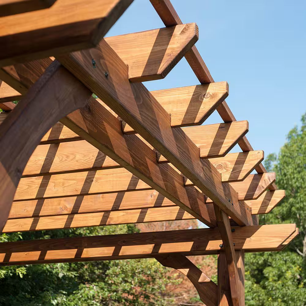 10 Ft. X 12 Ft. Traditional All Cedar Wood Outdoor Patio Pergola Shade Structure with Electric