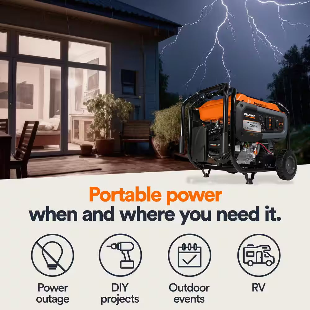 8125 / 6500-Watt Recoil Start Gasoline Powered Portable Generator with Cosense and 20 Ft. Extension Cord Included