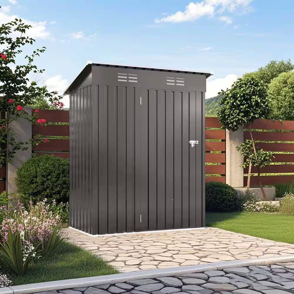 5 Ft.W X 3 Ft.D Outdoor Metal Storage Shed, Lockable Door Tool Garden Shed for Backyard/Patio/Sundries, Gray(14 Sq. Ft.)