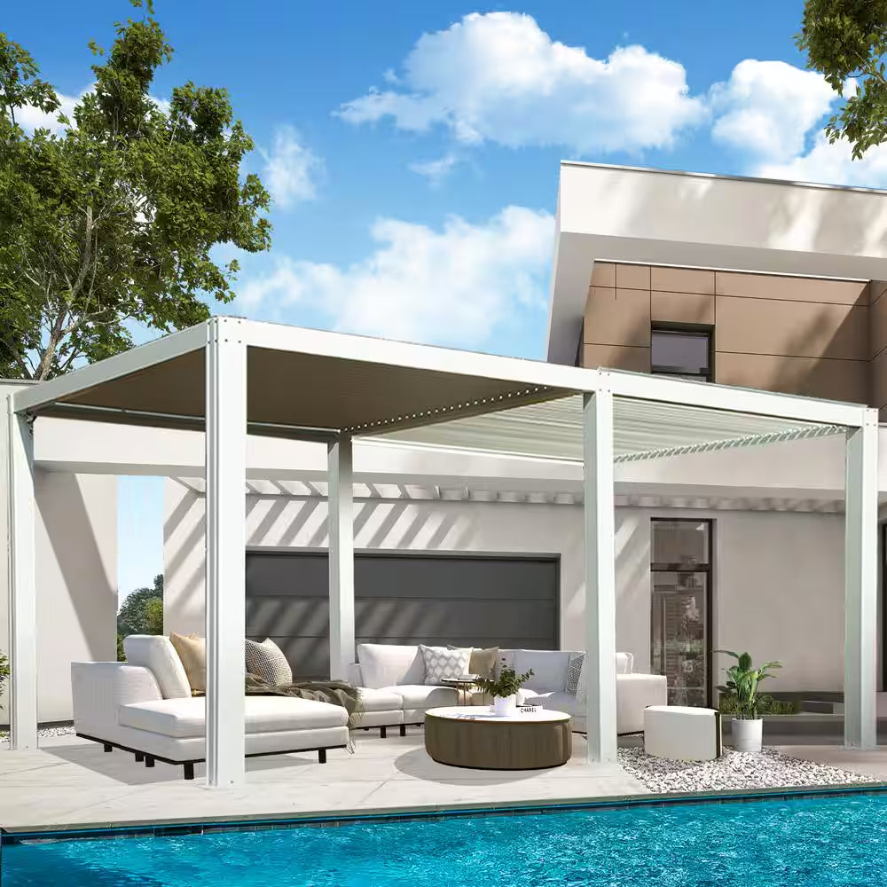 10 Ft. X 20 Ft. White Aluminum Metal Louvered Pergola