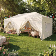 10 Ft. X 20 Ft. Beige Party Wedding Tent Pop-Up Canopy Tent Heavy-Duty with Mesh Windows, 3-Adjustable Height