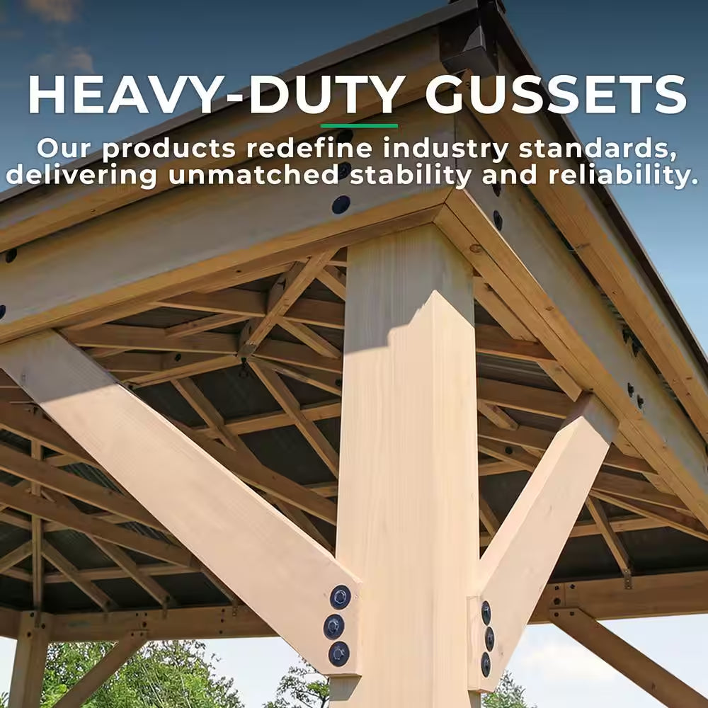 DIY Meridian 12 Ft. X 16 Ft. Cedar Wood Outdoor Gazebo Kit with Hartop Metal Roof - Permanent Covered Patio Shade