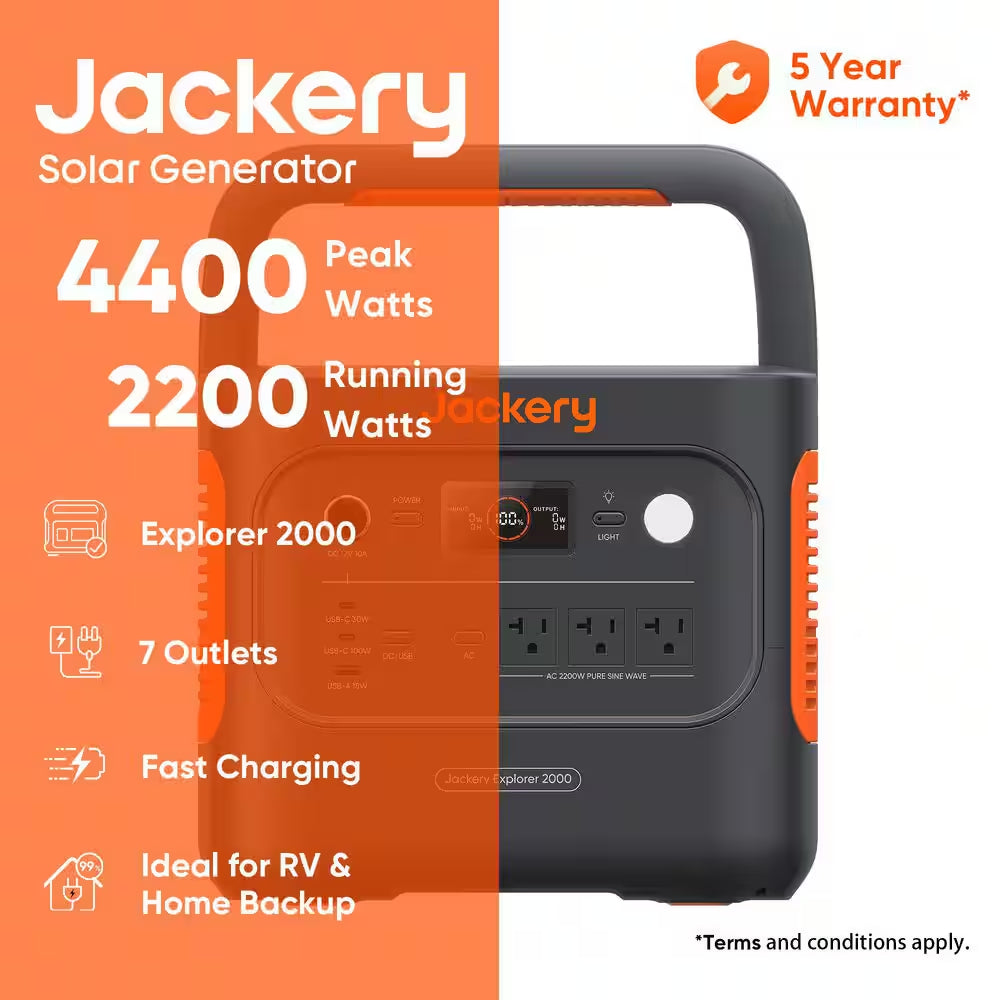 2200W/4400W Peak Push Button Start Battery Generator Explorer 2000 V2 W/1 Pcs 10 M Extension Cable for Outdoors/Indoors
