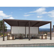 12 Ft. X 20 Ft. Bronze Aluminum Frame Louvered Pergola with Adjustable Roofs and 1-Long Side Bronze Roller Shades