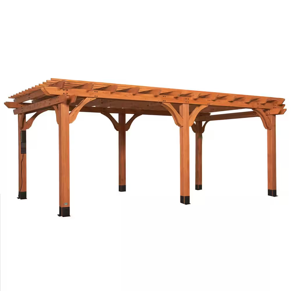 Beaumont 20 Ft. X 12 Ft. Light Brown Traditional Outdoor All Cedar Wood Patio Pergola Shade Structure with Electric