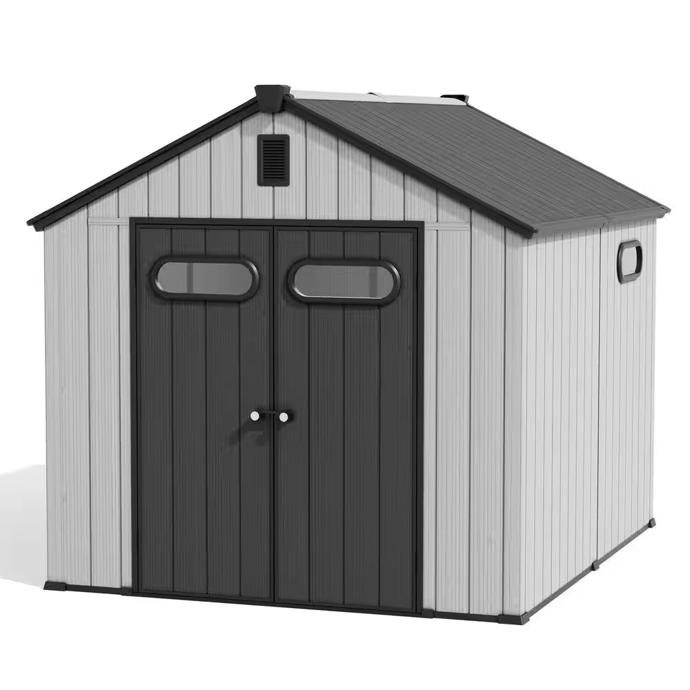 8 Ft. W X 12 Ft. D Outdoor Resin Storage Shed in Brown Plastic Resin Tool Shed with Floor and Lockable Door (96 Sq. Ft.)