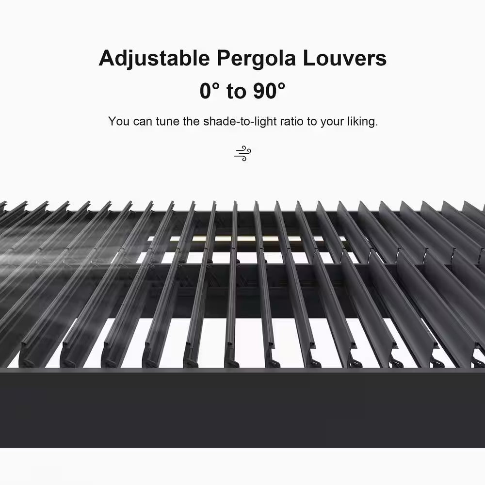 12 Ft. X 14 Ft. Gray Aluminum Frame Louvered Pergola with Adjustable Sunshade Roofs and 1-Long Side Roller Shades