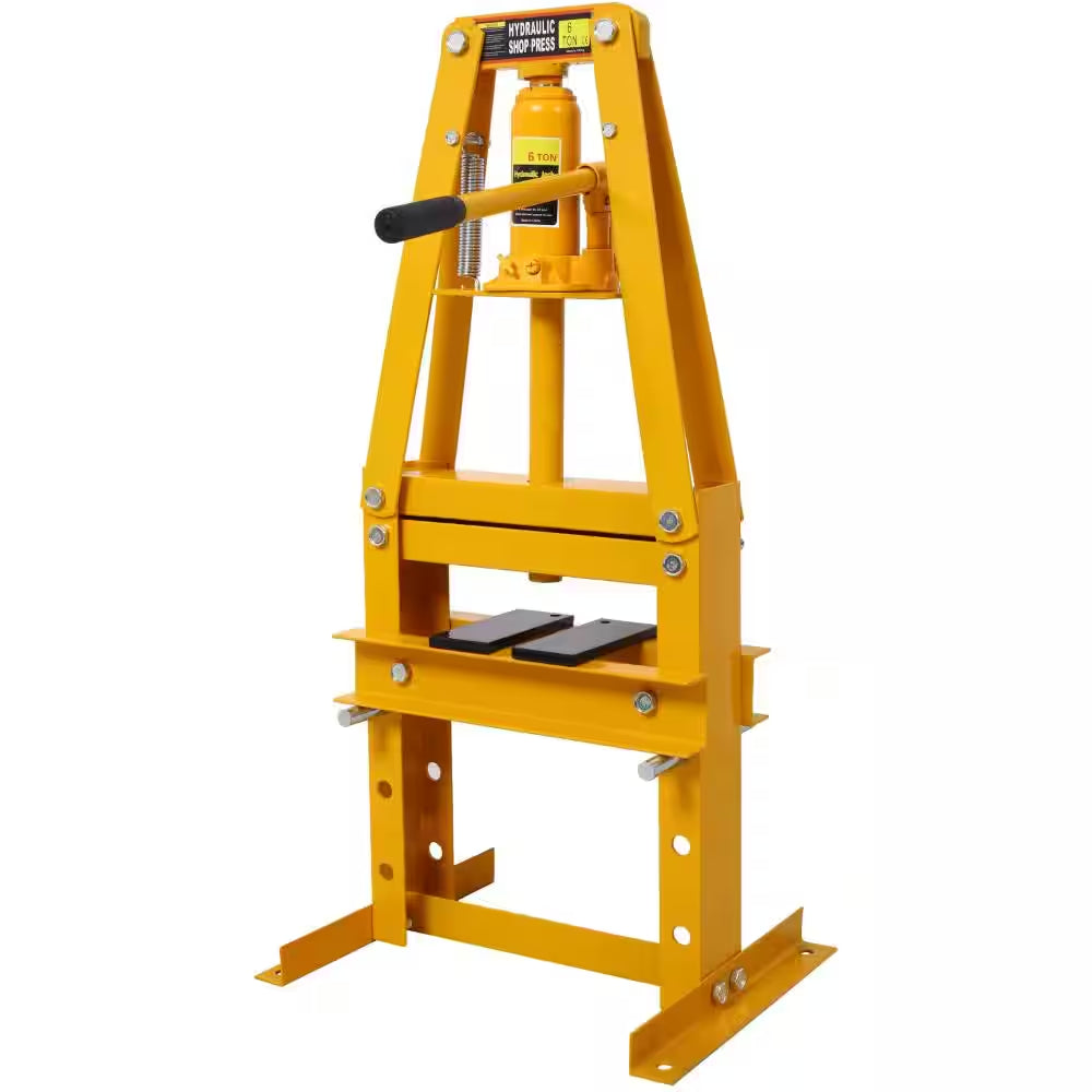 6-Ton Hydraulic Shop Press with Plates, Heavy-Duty A-Frame Garage Floor Press, Yellow