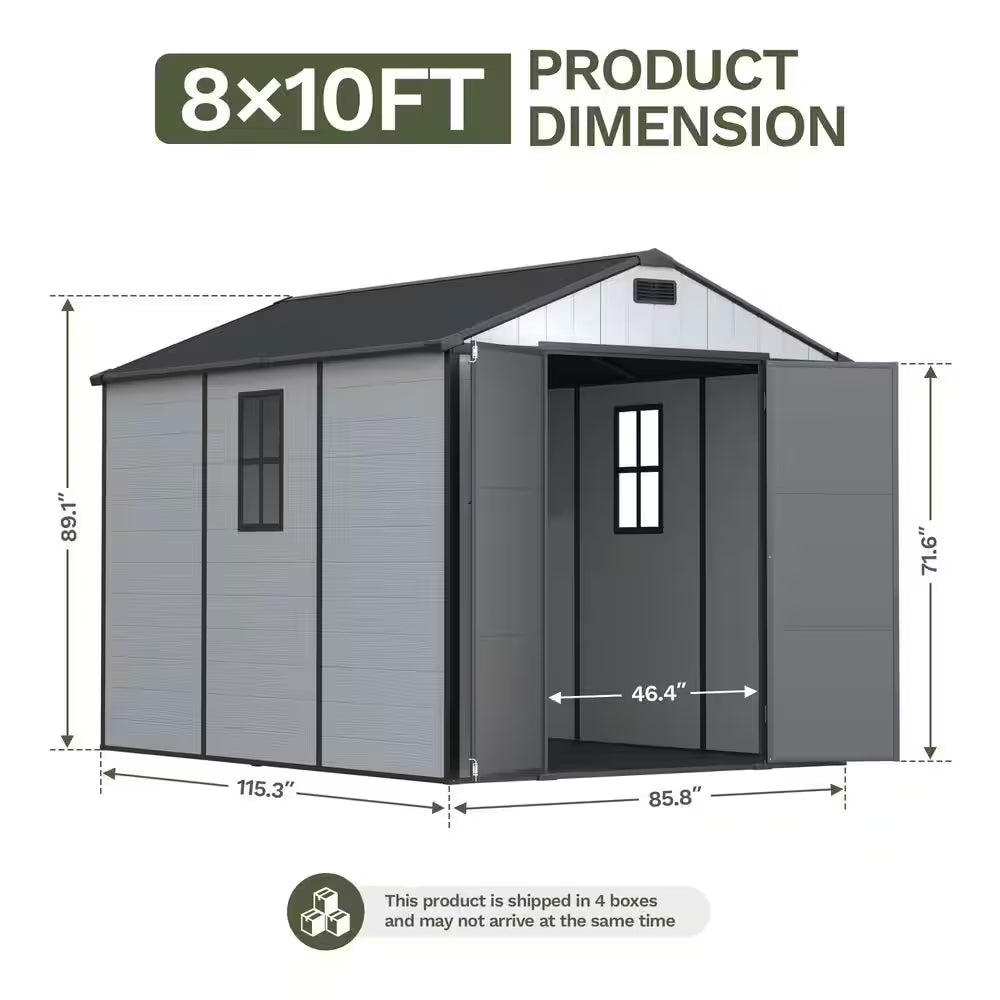 8 Ft. W X 10 Ft. D Plastic Outdoor Storage Resin Shed with Floor, outside Tool Shed with Lockable Door (80 Sq. Ft.)