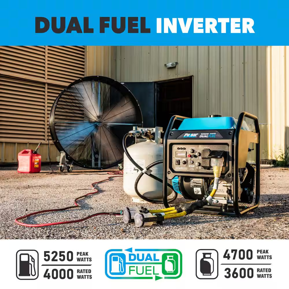 5250W Dual Fuel Gas Recoil Start Open Frame Inverter Generator with CO Sentry