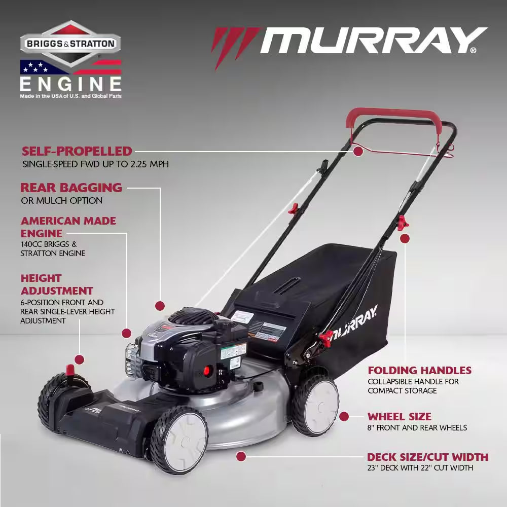 22 In. 140 Cc Briggs & Stratton Walk behind Gas Self-Propelled Lawn Mower with Front Wheel Drive and Bagger