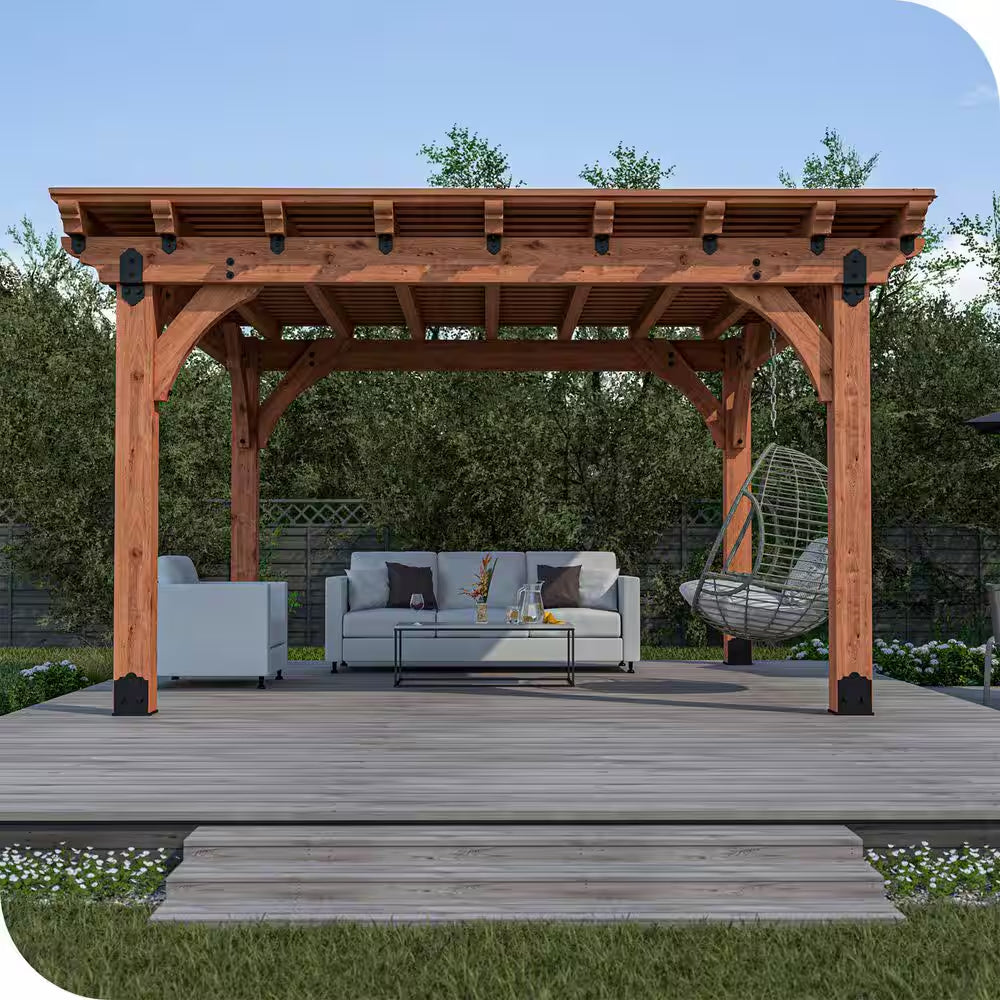 Pro Assembled Tuscan 10 Ft. X 12 Ft. Premium Timber Outdoor Patio Shade Pergola with 8 In. Solid Posts-Pro Staining