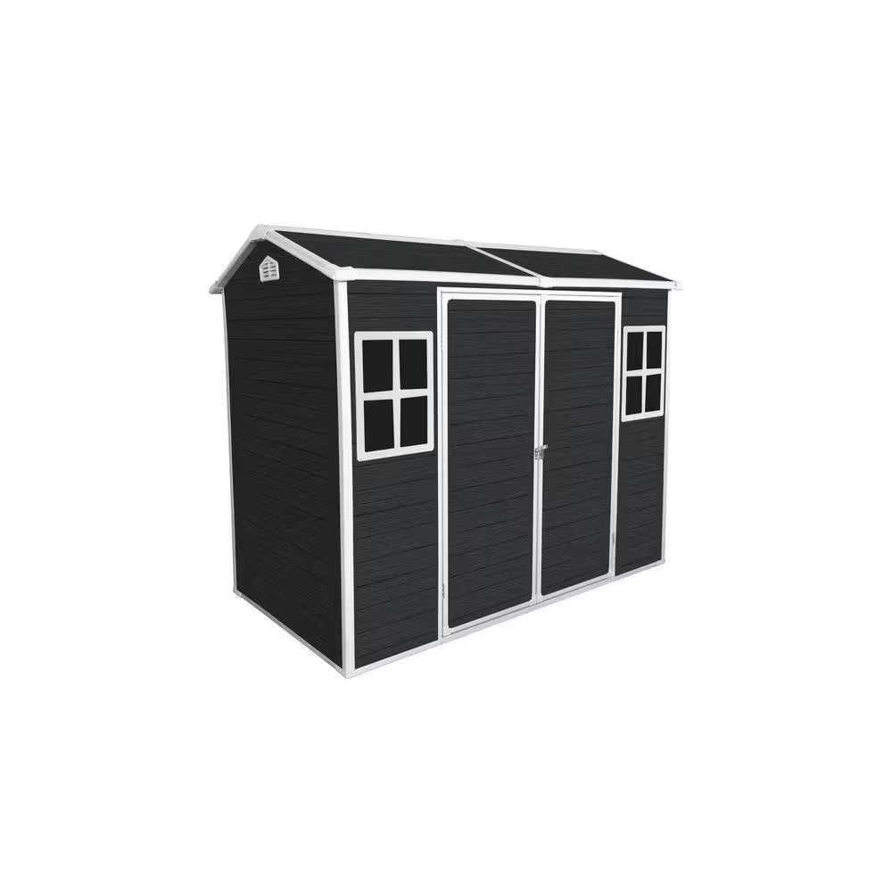 4 Ft. W X 8 Ft. D Black Resin Outdoor Storage Shed with Floor and 2 Windows, Garden Tools Shed (32 Sq. Ft.)