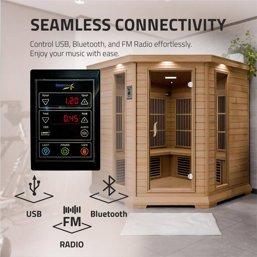 5-Person Indoor Hemlock Wood Electric Infrared Sauna with Touch Control Panel, Spot Light, and Speaker
