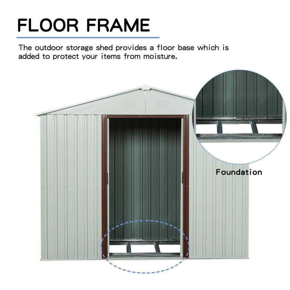 8 Ft.W X 4 Ft.D Outdoor Metal Storage Shed, Tool House with Metal Foundation for Patio, Yard, Lawn, White (30 Sq. Ft.)