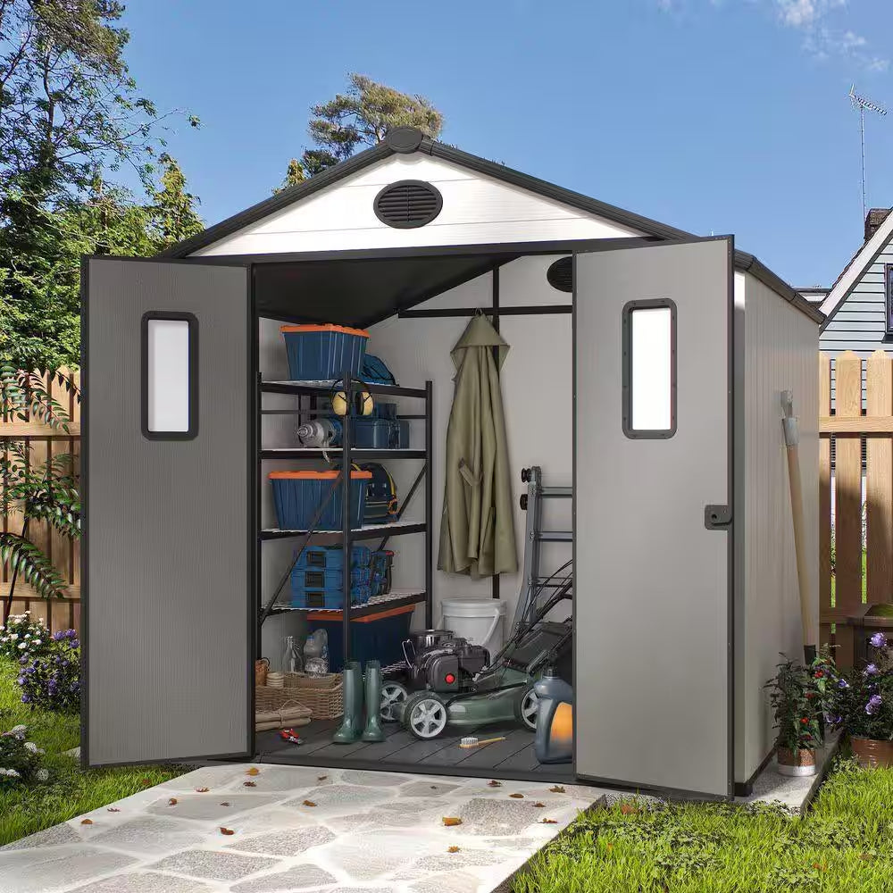 8 Ft. W X 8 Ft. D Outdoor Storage Resin Garden Shed for Backyard Outdoor (64 Sq. Ft. )