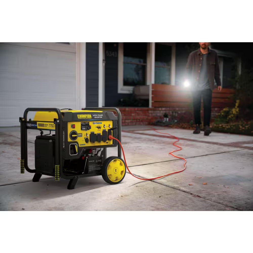10,000/7,750-Watt Electric Start Gas Open Frame Inverter Generator, Free 3-Year Warranty for Home Backup