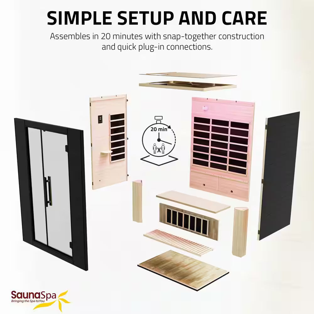 3-Person Infrared Heater Indoor Sauna with Red Light Therapy, Chromotherapy Lights,Wi-Fi Control, Black Canadian Hemlock