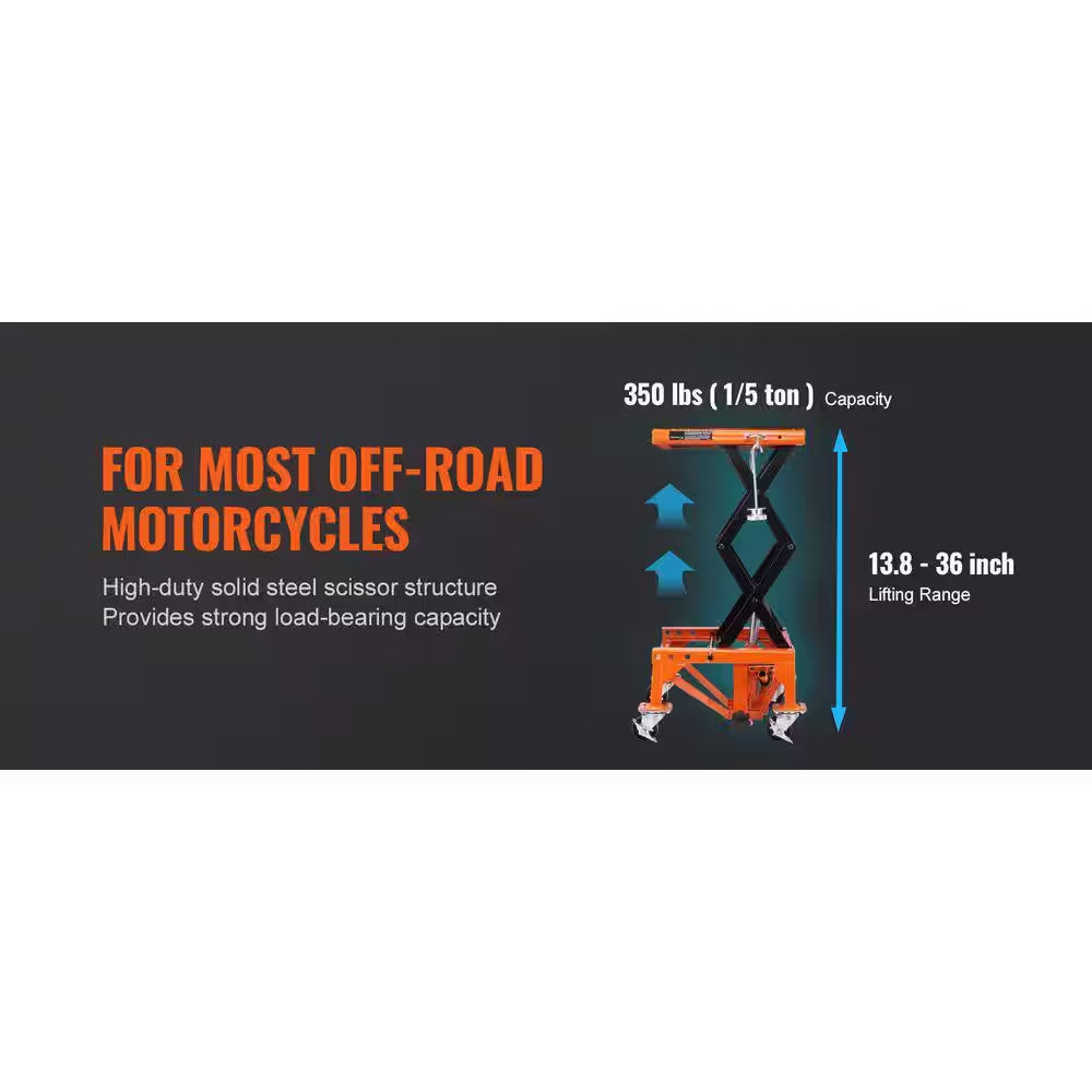 Hydraulic Motorcycle Lift Table, 350 Lbs. Capacity Motorcycle Scissor Jack Lift, 4 Wheels, Foot-Operated Jack Stand