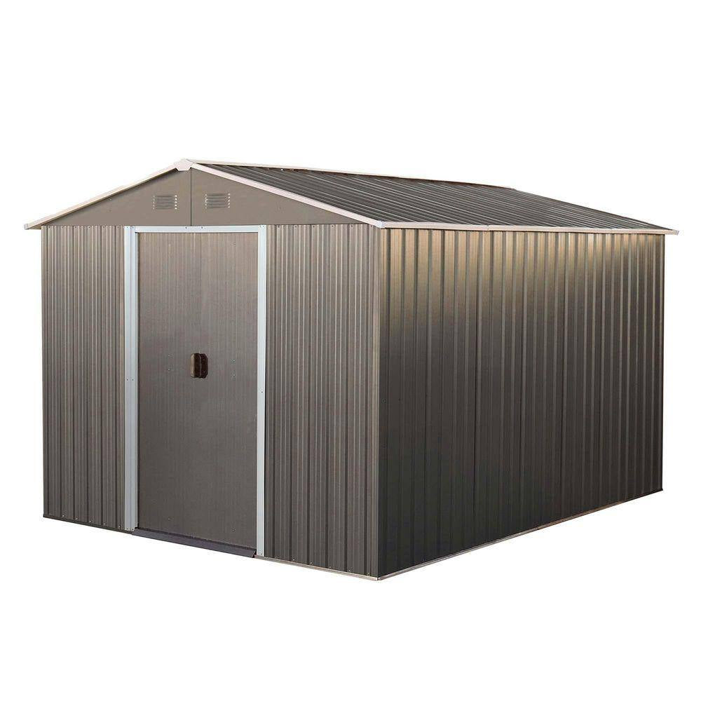 8 Ft.W X 10 Ft.D Outdoor Metal Storage Shed, Tool House with Metal Foundation for Patio, Yard, Lawn, Gray (77 Sq. Ft.)