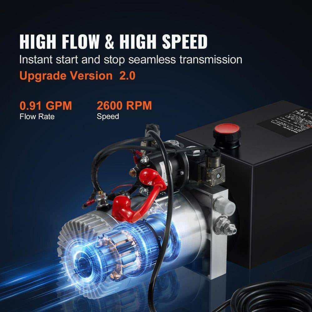 Hydraulic Pump, 8 Qt. Hydraulic Power Unit, Double Acting Dump Trailer Pump, 0.91 GPM Flow Rate, 3200 PSI Max Pressure