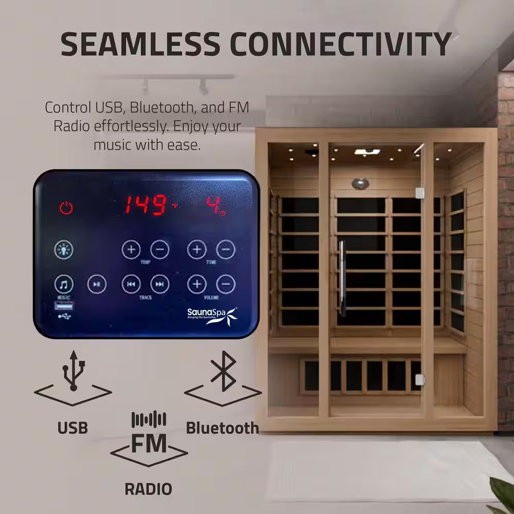 S08HD Series 3-Person Indoor Hemlock Wooden Carbon FAR Infrared Home Sauna Room with LED Touch Control Panel and Heater