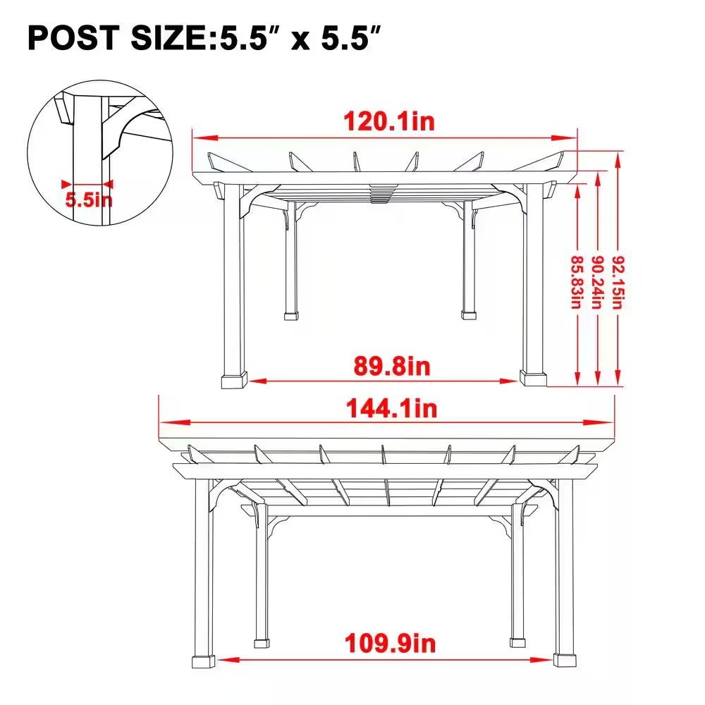12 Ft. W X 10 Ft. D Cedar Wood Patio Pergola Shade Structure for Outdoor, Brown
