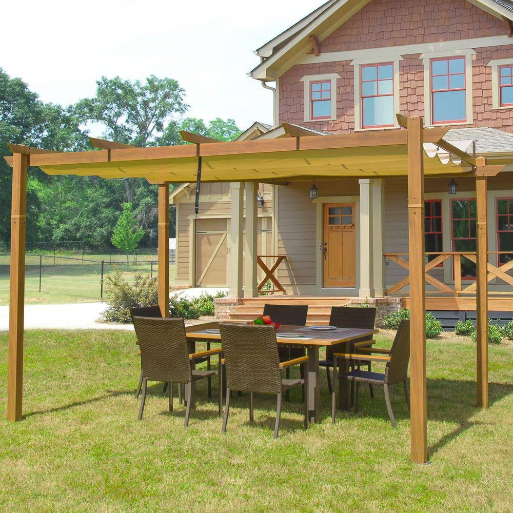 13 Ft. W X 9 Ft. D Aluminum Pergola with Weather-Resistant Retractable Canopy