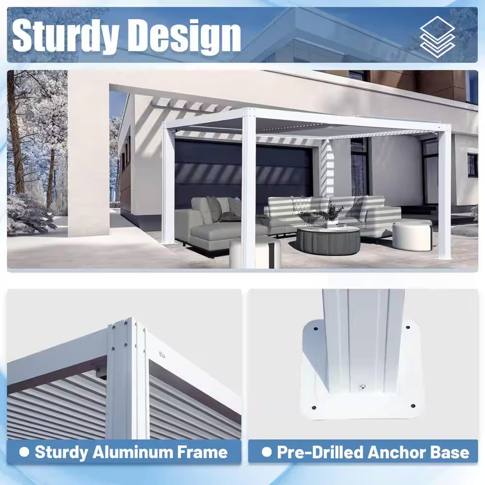 10 Ft. X 10 Ft. White Aluminum Metal Louvered Pergola