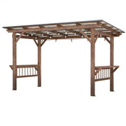 13 Ft. X 6.5 Ft. Brown Wooden Patio Pergola with Metal Roof Outdoor Garden Gazebo