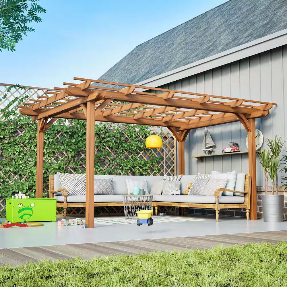 12 Ft. X 10 Ft. Brown Outdoor Wood Gazebo, for Supporting Climbing Plants, Suitable for Garden, Patio, Backyard