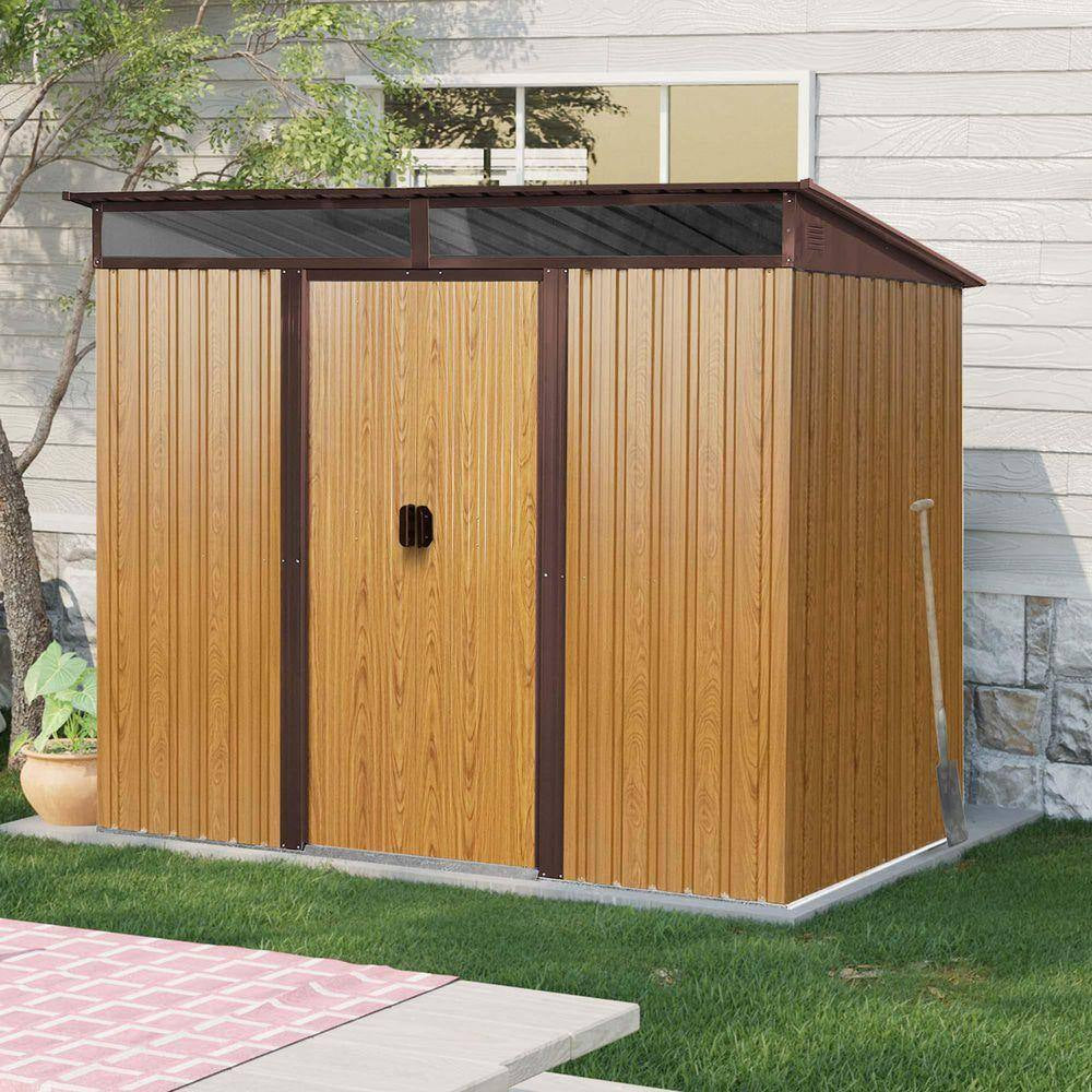8 Ft.W X 6 Ft.D Outdoor Metal Storage Shed, Tool House with Lockable Sliding Doors,Transparent Plate,Coffee (45 Sq. Ft.)