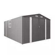 10 Ft.W X 14 Ft.D Outdoor Metal Storage Shed, Lockable Door Tool Shed with 2 Window for Patio/Lawns, Gray (130 Sq. Ft.)