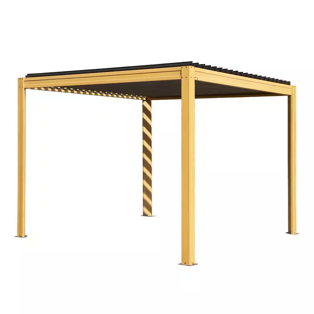 10 Ft. X 10 Ft. Wood-Looking Aluminum Metal Louvered Pergola