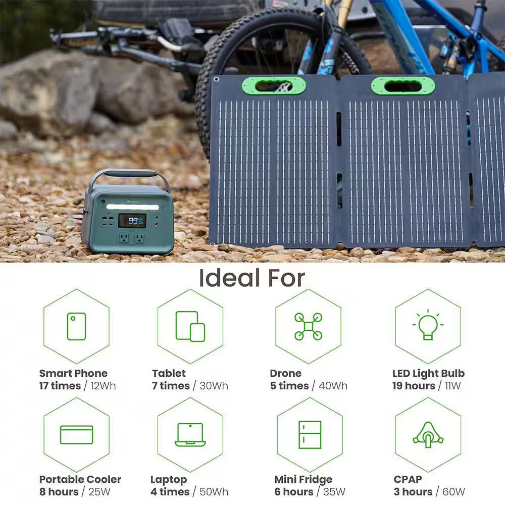 Solid-State Solar Battery Generator 330W (241Wh) Push-Button Start with 100W Portable Solar Panel, for Home, Camping