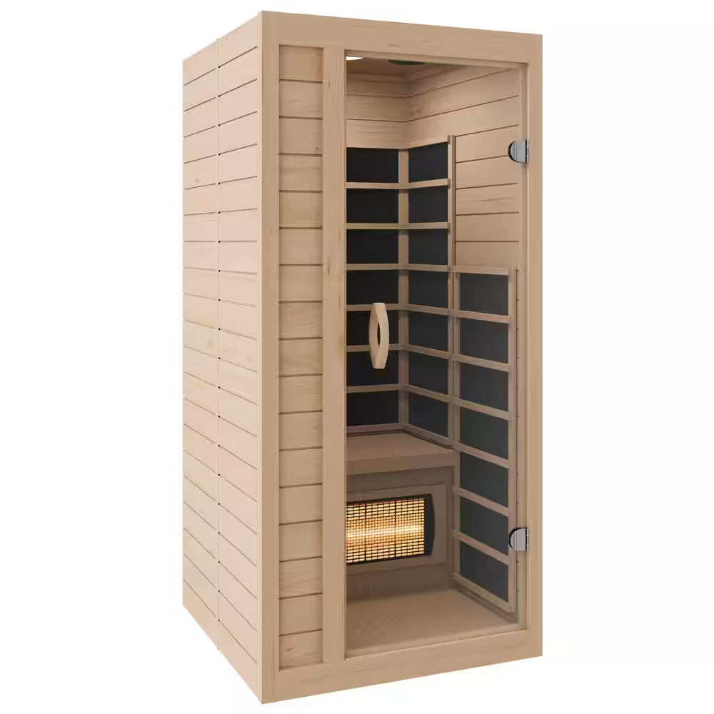S13HD Series 1-Person Indoor Hemlock Wooden Infrared Saunas with Carbon FAR, LED Touch Control Panel and Heater
