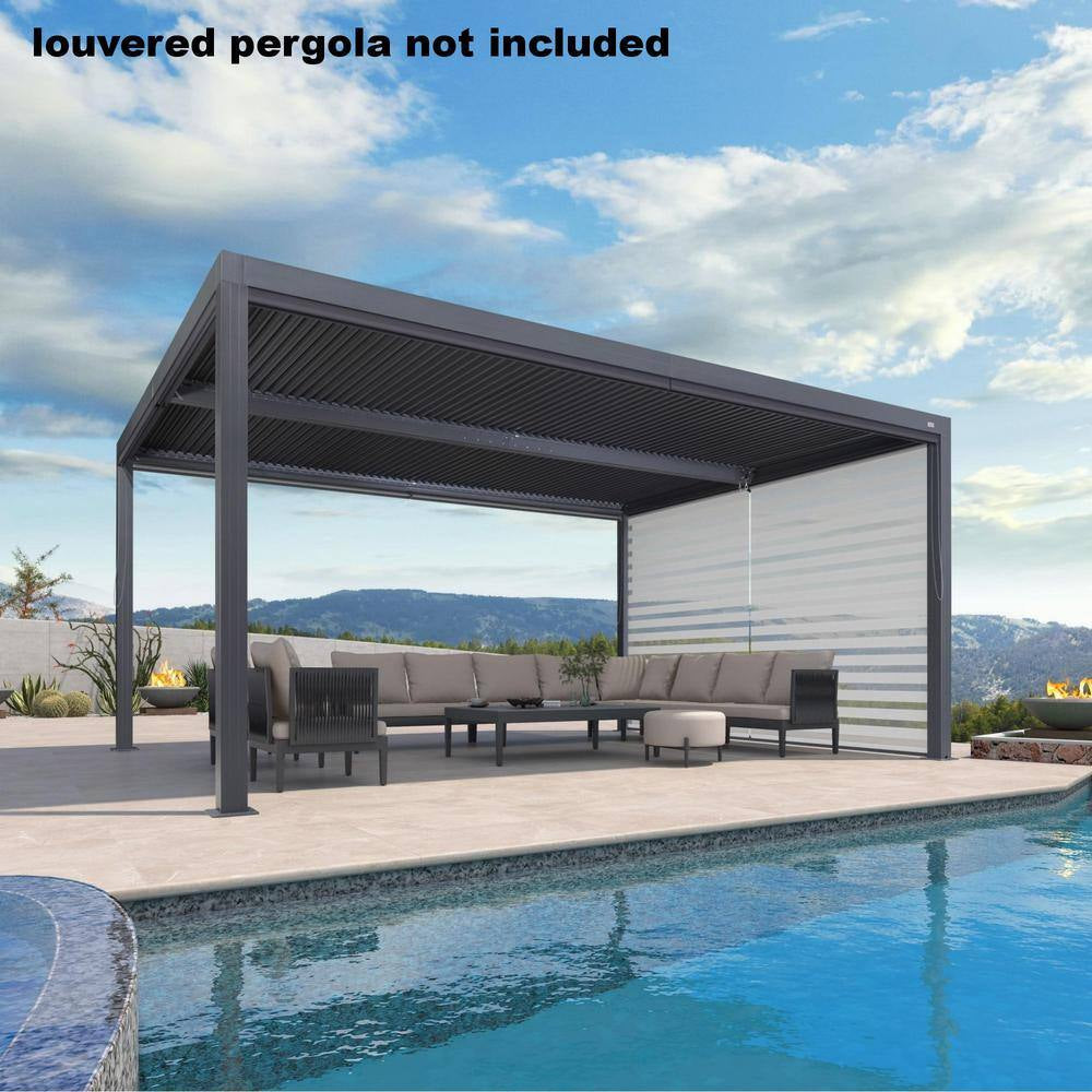 12 Ft. Individual Adjustable Sunshade Privacy Roller Blinds for Gray Aluminum Louvered Pergola 1-Side Wall