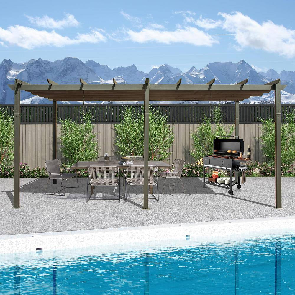 Dark Gray Aluminum Outdoor Retractable Pergola with Canopy 11 Ft. X 20 Ft.