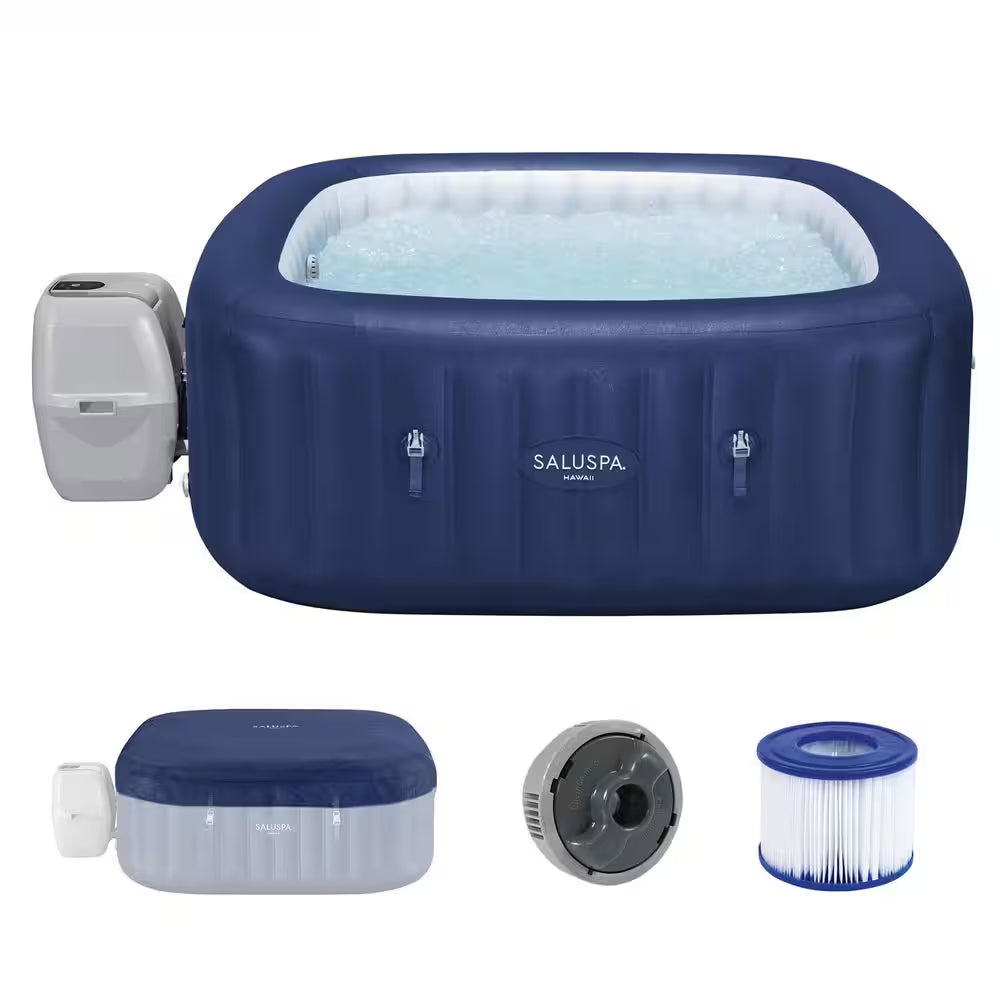 Saluspa Hawaii 4-Person 140 Jet 120V Inflatable Hot Tub with Airjets, Square Spa