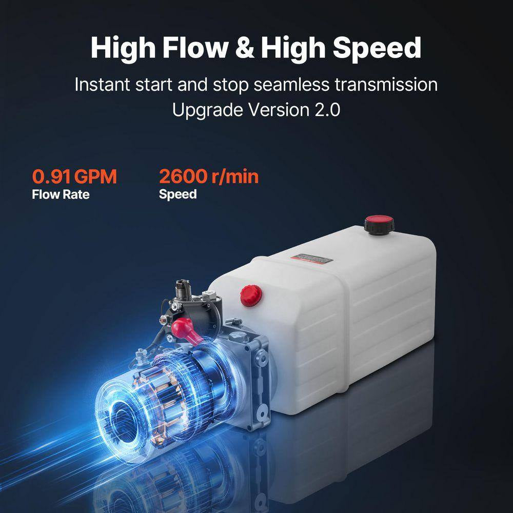 6 Qt. Hydraulic Power Unit, Single Acting Dump Trailer Pump, 3200 PSI Max Relief Pressure and 0.91 GPM Flow Rate, White