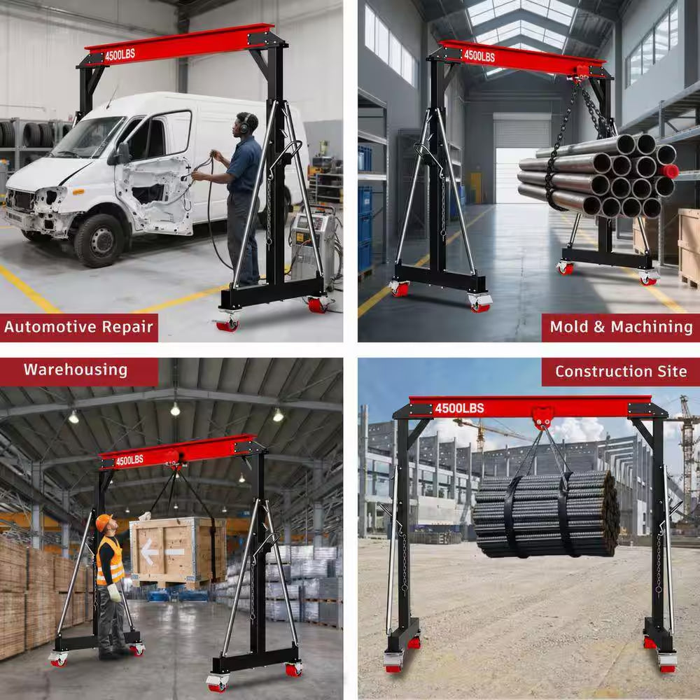 2-Ton Portable Gantry Crane 7.74 Ft. Internal Width Adjustable Height with 2-Ton Manual Trolley for Hoist Applications
