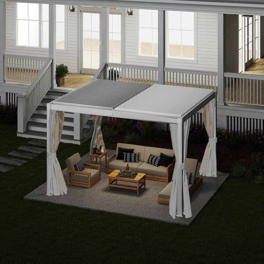 12 Ft. X 10 Ft. Aluminum Pergola with Louvered Roof and Drainage System, White