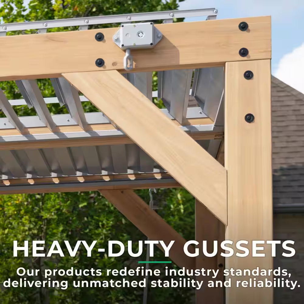 Meridian 10 Ft. X 12 Ft. Premium Cedar Patio Shade Pergola with Gray Louvered Roof Panels and Built-In Gutter System