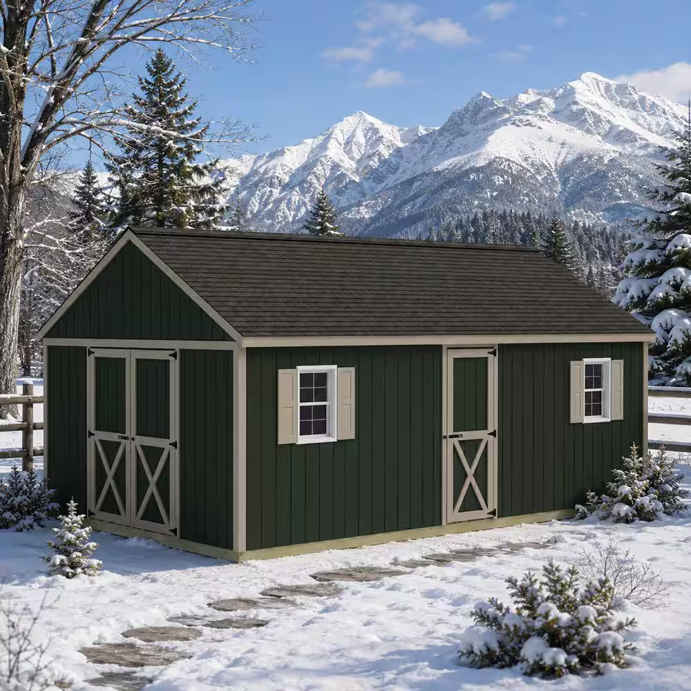 Shedquarters 12 Ft. X 20 Ft. Wood Shed Kit with Barn Doors, Extra Walk-In Door and Fortressfloor (240 Sq. Ft.)