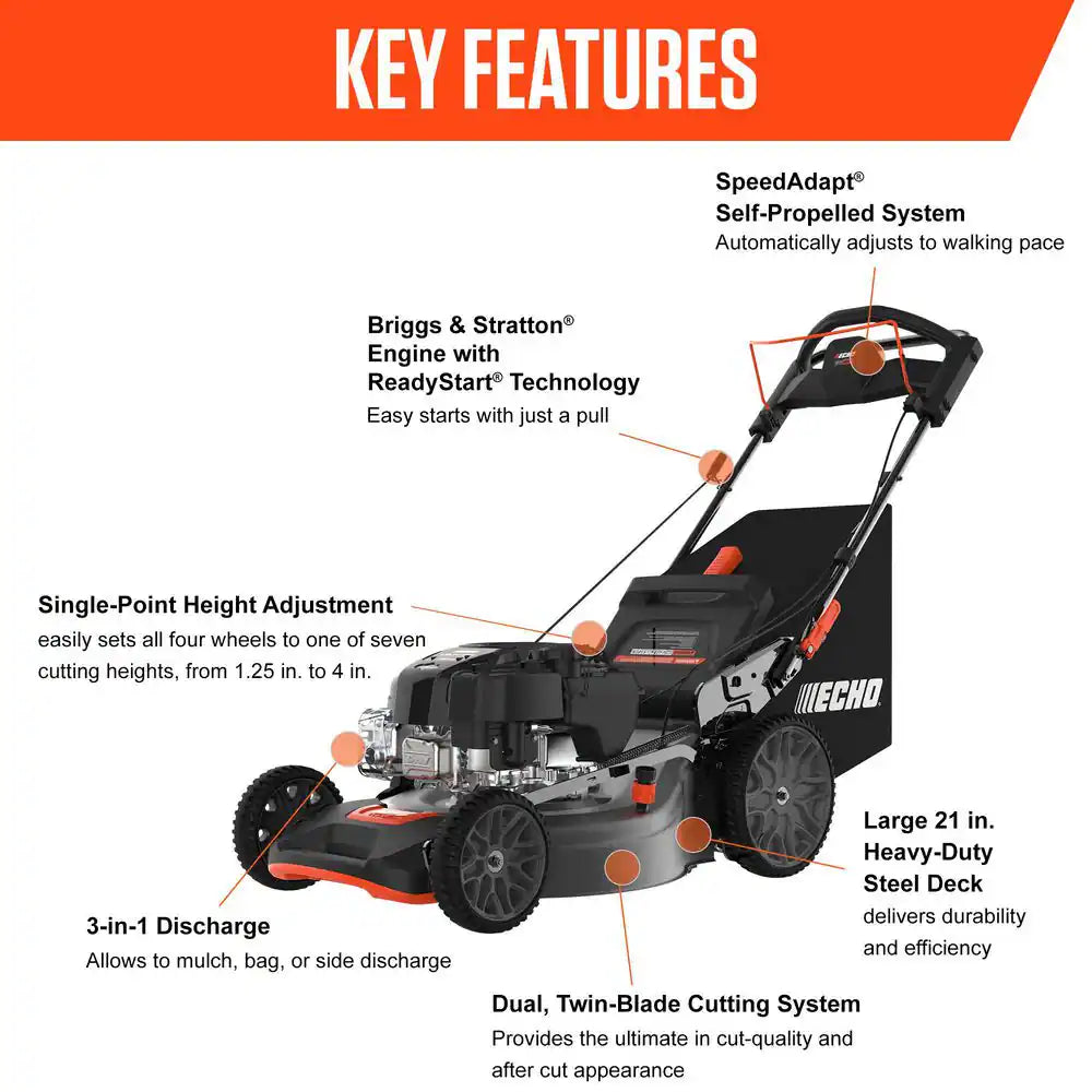 21 In. 190 Cc Briggs and Stratton Gas 3-In-1 Dual Blade RWD Self-Propelled Lawn Mower with Single Lever Deck Adjustment