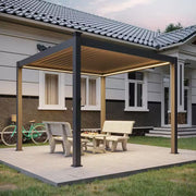 10 Ft. X 10 Ft. Modern Aluminum Pergola with Adjustable Louvers, LED Lights and Solar Charging, Charcoal Gray