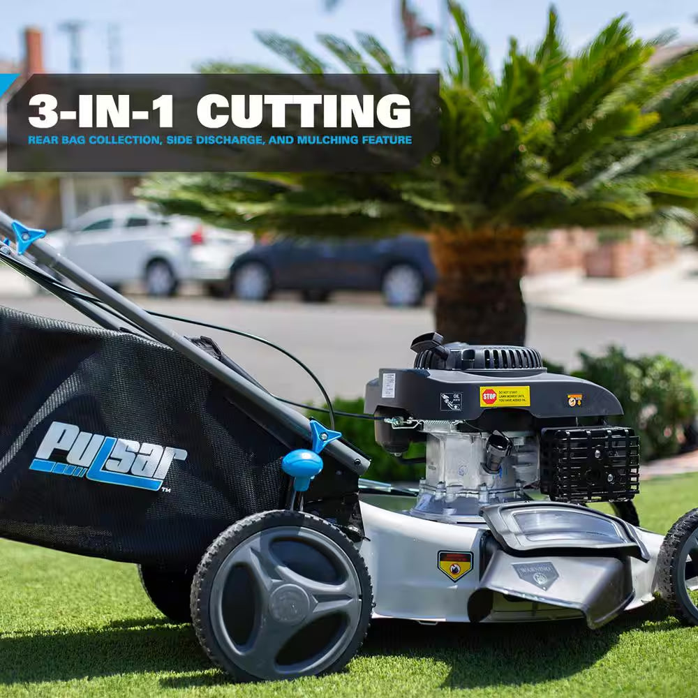 21 In. 200 Cc Gas Recoil Start, Walk behind Push Mower, Self-Propelled 3-In-1 with 7 Position Height Adjustment