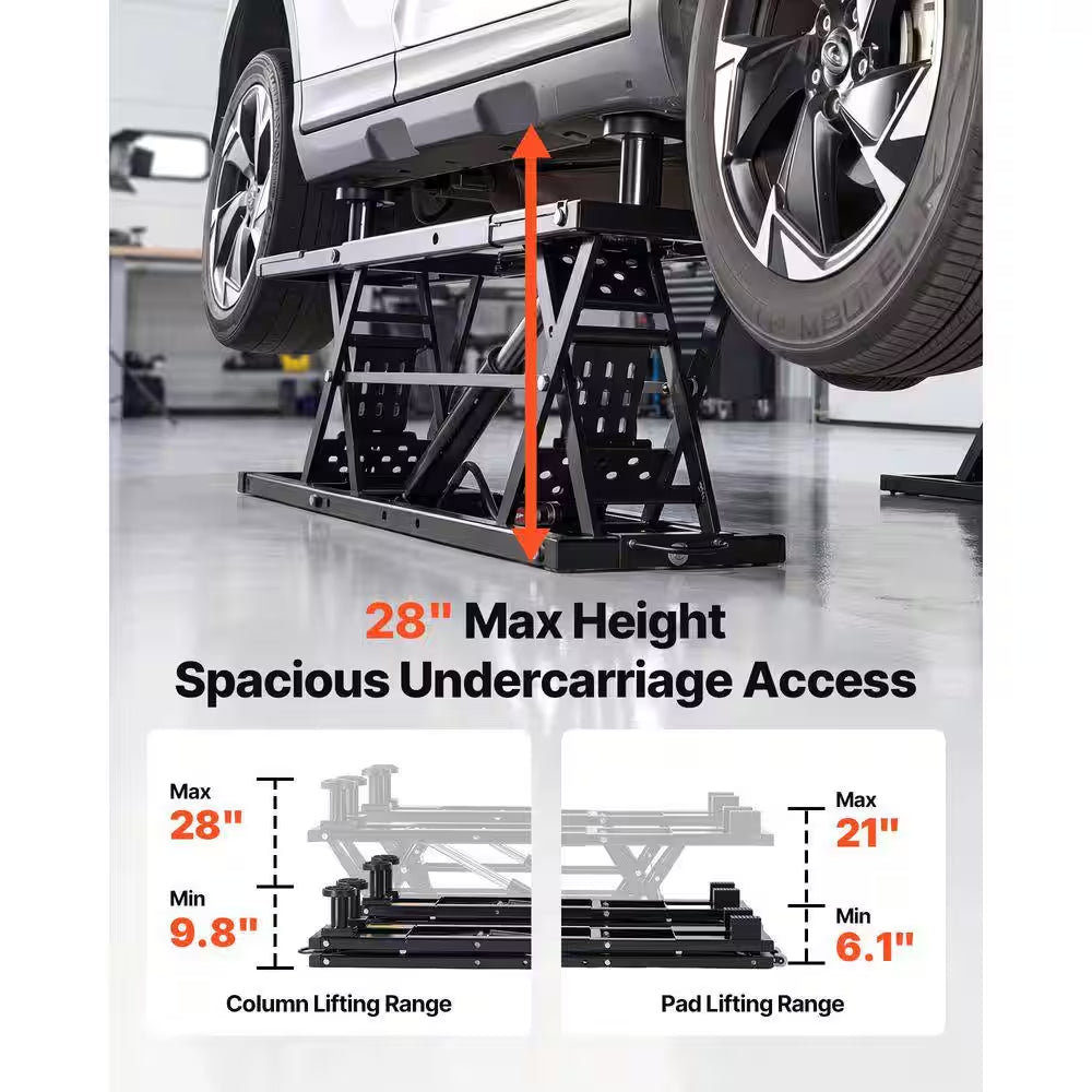 9000 Lbs. Portable Car Lift, Durable Steel Frame with 28 In. Max Height, 120-Volt Power Unit and Rubber Pads for Garage